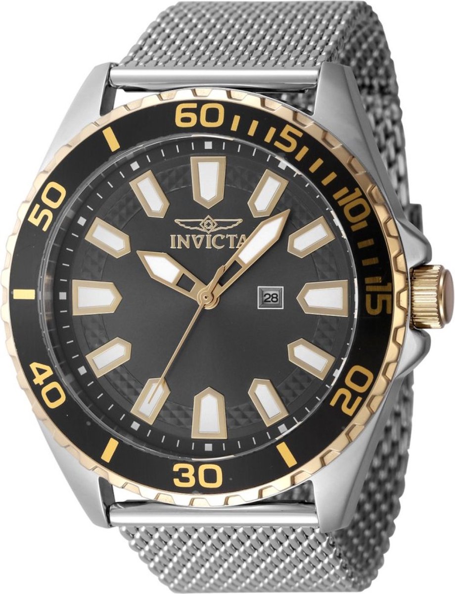 Invicta Pro Diver 47598 Heren Horloge - Waterdicht - Analoog - Quartz Uurwerk - Roestvrij Staal met grijze Wijzerplaat -46mm