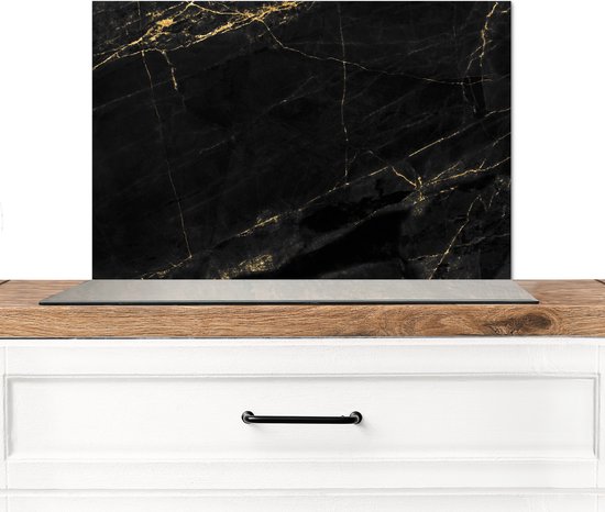 Spatscherm keuken 60x40 cm - Kookplaat achterwand Marmer look - Luxe - Zwart - Goud - Muurbeschermer - Spatwand fornuis - Hoogwaardig aluminium