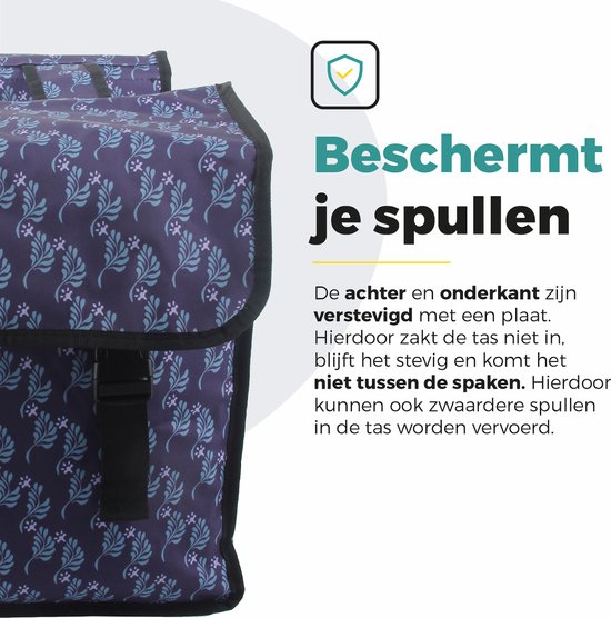 Voltano Dubbele Fietstas Purple Passion - Zwart met Blauw en Paars Met Bloemen - 38 Liter - 100% Waterdicht Polyester - Vrolijke Fietstassen van Voltano — afbeelding 4