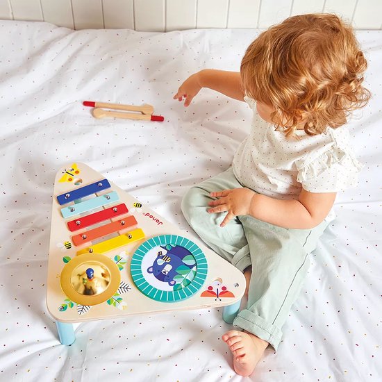 Janod Gioia - Houten Muziektafel - Bestaat Uit 3 Instrumenten: Een Trommel, Een Cimbaal En Een Metalen Xylofoon Met Vijf Tonen - Geschikt Vanaf 1 Jaar van Janod — afbeelding 2