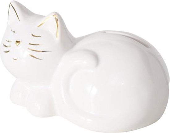 Tirelire chat couleur blanc/or. Boltze Catty