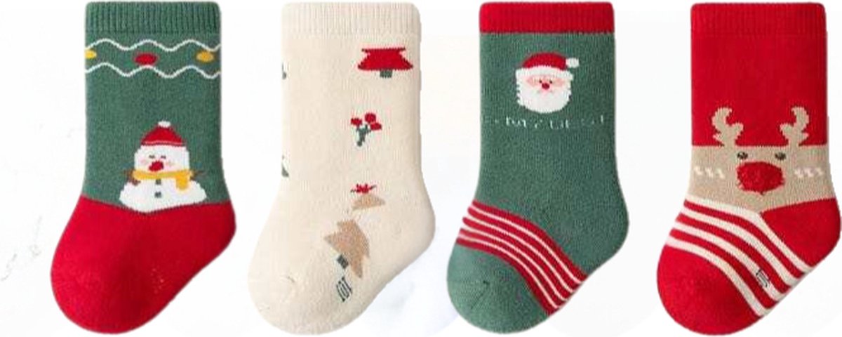 Goedkoopste Kerst Baby sokken Kraamcadeau unisex 4 stuks - Babyshower Cadeau - Geboorte kraampakket - Kerstcadeau