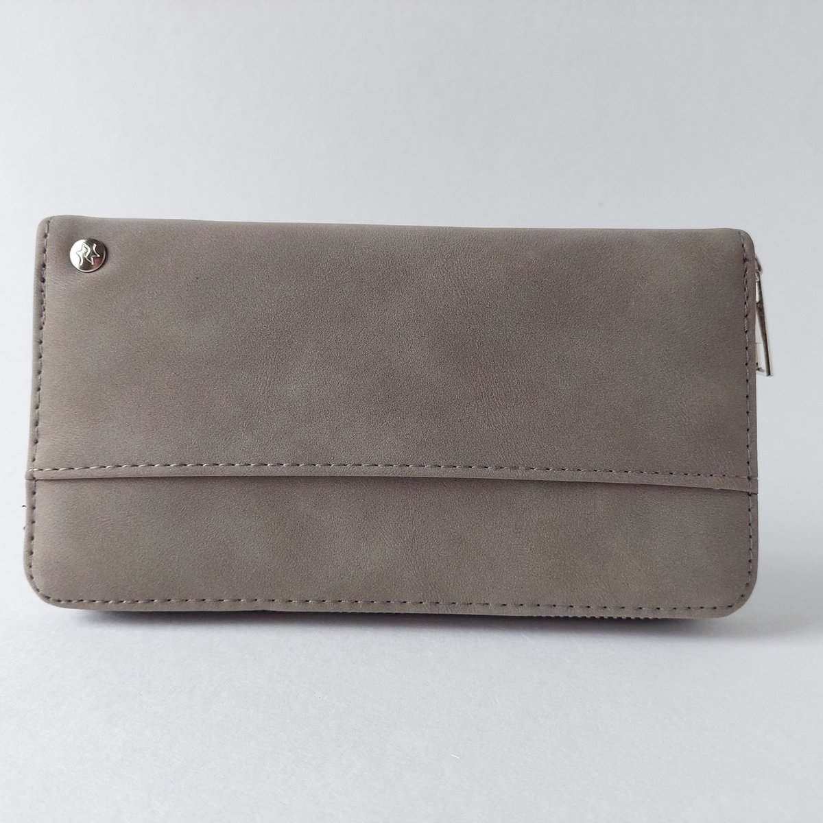 PORTEMONNEE - grijs - elegant - happinesstassen - zeer ruim - 5 vakjes - rits sluiting - modern - suede look