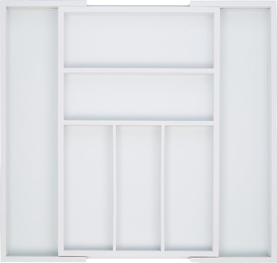 plateau à couverts relaxdays bambou blanc - extensible - 5 à 7 compartiments - plateau de rangement - plateau à couverts