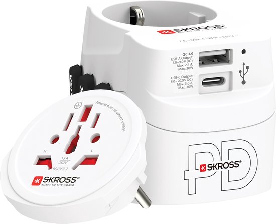 SKROSS Country Travel adapter: World to Europe 250V 2.5A, 2 x USB MUV