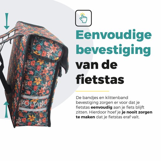Voltano Dubbele Fietstas Floral Fiesta - Zwart Met Kleurrijke Bloemen - 38 Liter - 100% Waterdicht Polyester - Vrolijke Fietstassen