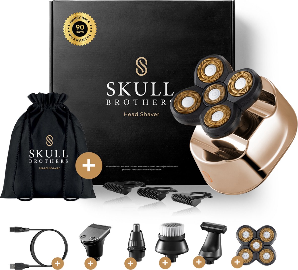 Skull Brothers Goud 9-in-1 Scheerapparaat Mannen Skull Shaver Wolf Pro Hoofd Kaal Scheren Gezicht en Hoofd Trimmer Waterdicht Nat en Droog Shaver