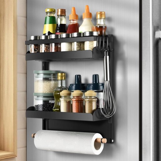 Magnetic Refrigerator Spice Rack - 2 Levels Adjustable Fridge Rack with ...