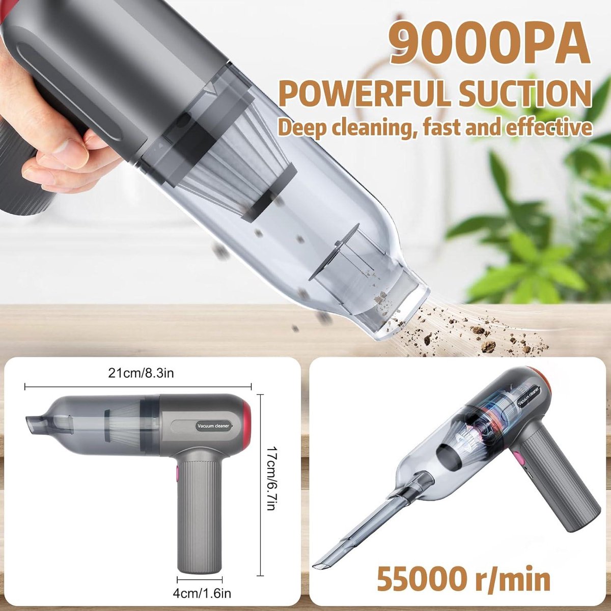 Krachtige Draadloze Handstofzuiger 9000PA 3-in-1 - afbeelding 3