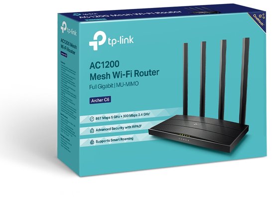 TP-Link Archer C6 - Draadloze Router - 1200 Mbps - WiFi 5 - Zwart