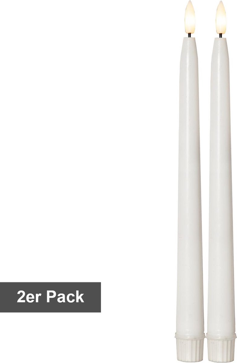 Star Trading kaarsenset Flamme Slim, 2 stuks, antieke kaarsen, wit, LED, timer, warm wit, voor buiten, 28 cm