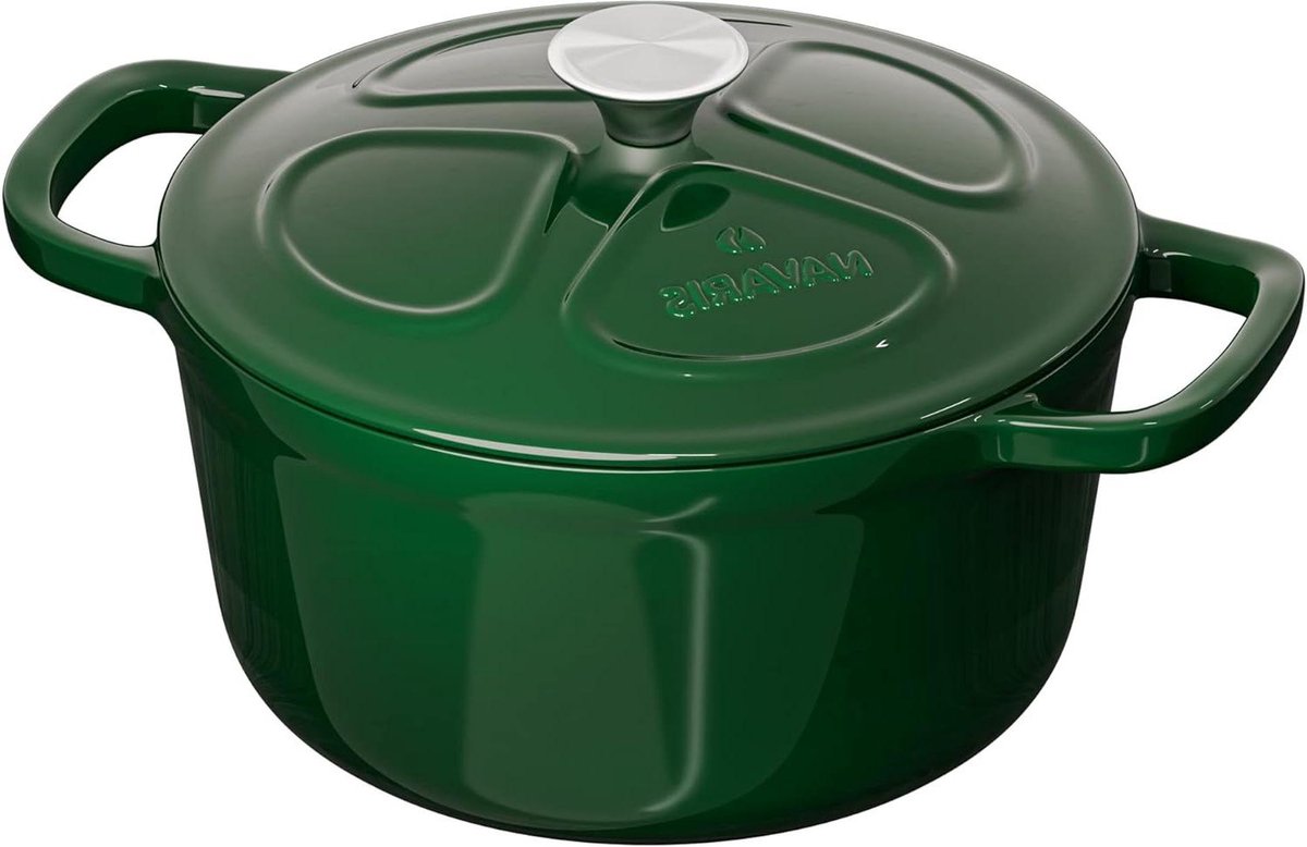 Gietijzeren pan 20 cm Ø - Gietijzeren braadpan met deksel - Dutch Oven 28 L - Geschikt voor inductie gas en keramisch koken - Groen - Kookpan - Keukengerei