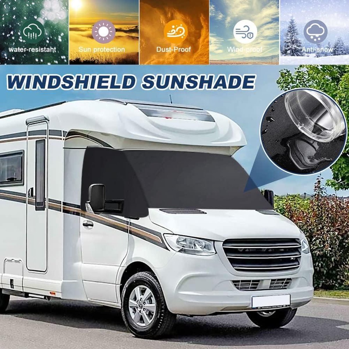 Voorruit Wrap Cover voor Mercedes Sprinter 2006-2018, 600D Verduisterend Waterdicht Voorruit Zonnescherm Screen Wrap Sneeuw Cover Auto Voorruit Cover