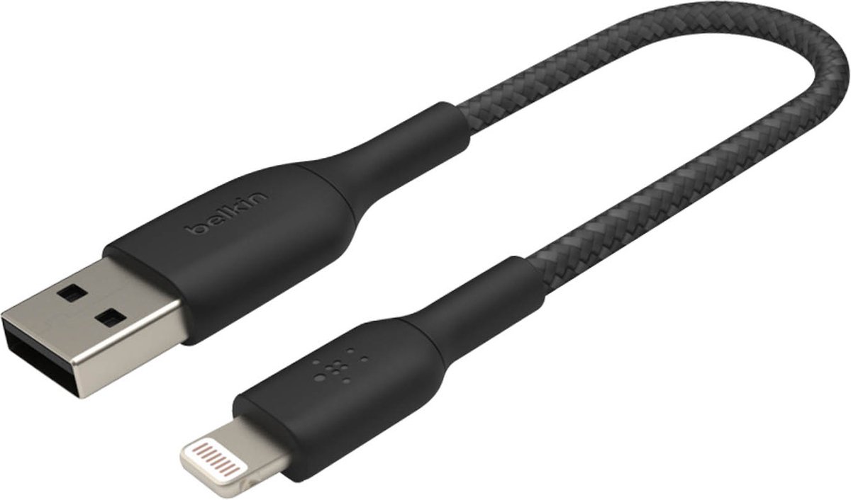 Belkin Braided iPhone Lightning naar USB kabel - 15cm - zwart