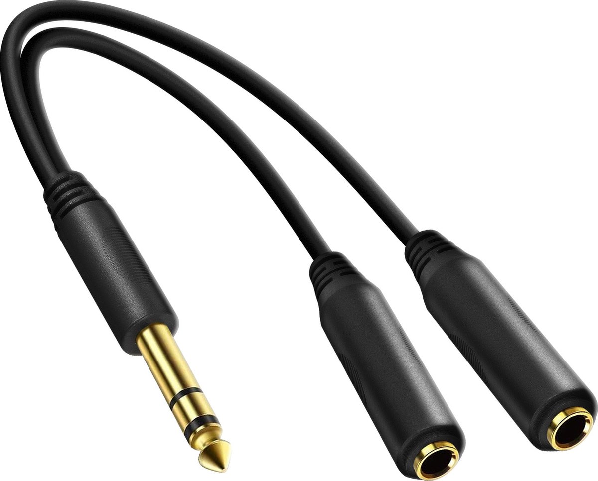 Adapter Jack 6.35mm Male naar Double Jack 6.35mm Female Splitter 27cm Zwart