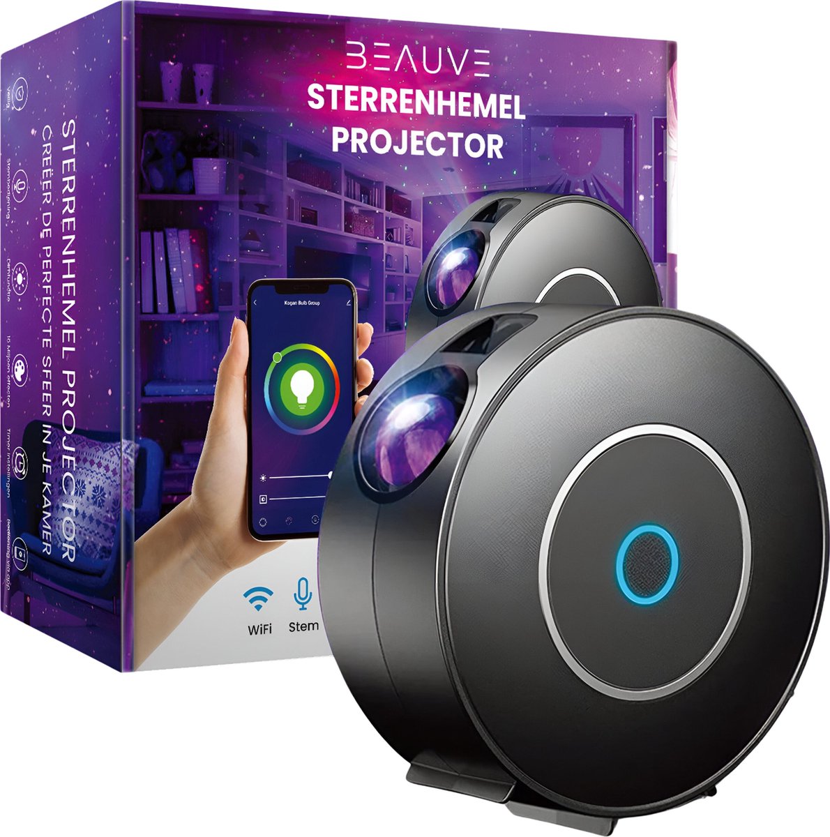 Beauve Sterren projector - Galaxy nachtlampje voor kinderen - Sfeerlamp met sterrenlamp effect - Galaxy projector met WiFi en app