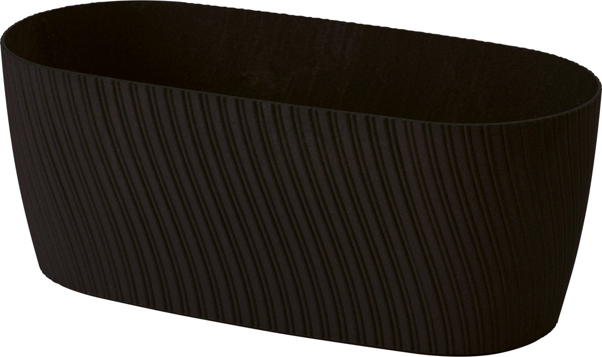 Form Plastic Plantenbak/bloembak Waves - kunststof - zwart - L27 x B12 x H11 cm - rond