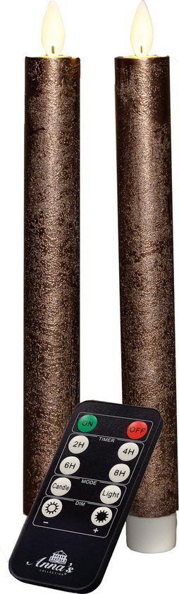 Anna's Collection LED dinerkaarsen - 2x st - brons - 23 cm - met afstandsbediening