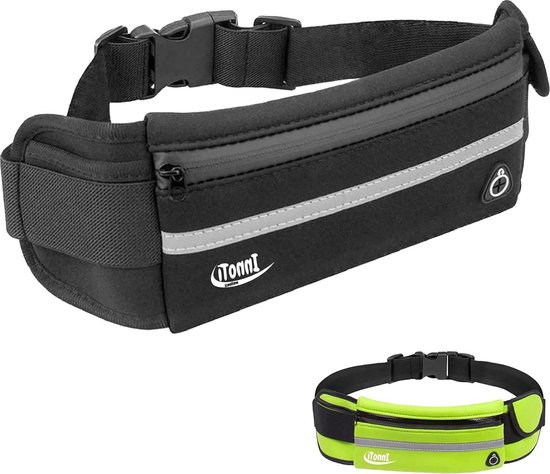Ceinture De Course Pour Téléphone | Sac Banane Avec 3 Poches, Élastique Et Imperméable Pour IPhone, Samsung Et Autres Smartphones 4,7-6,5 Pouces (Noir)