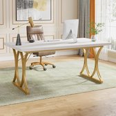 Bol.com Tribesigns Bureau - Modern Bureau met Gouden Metalen Frame - Computerbureau - Computer Tafel - Bureautafel Wit/Goud - 15... aanbieding