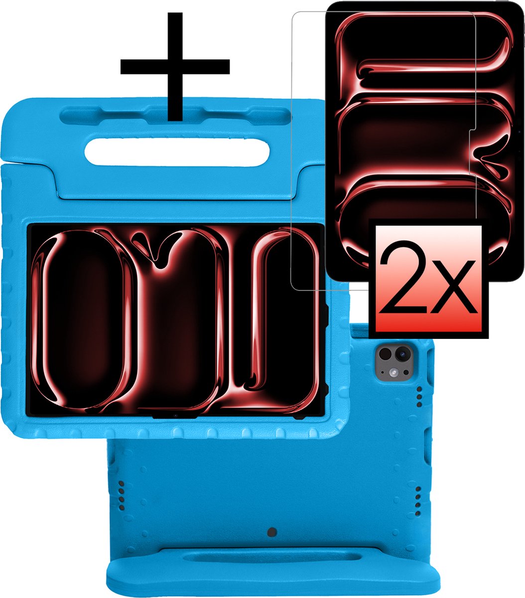 Hoes - Geschikt voor Apple iPad Pro (2020) - 12.9 inch - Met 2x Screenprotector - Kinderhoes Shockproof Bumper - Kidsproof Case - Tablet Hoesje - Kinder Cover - Blauw