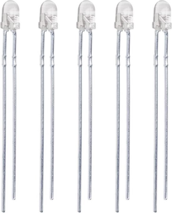 Foto: Oe lightning led diode 3mm transparant wit 5 stuks