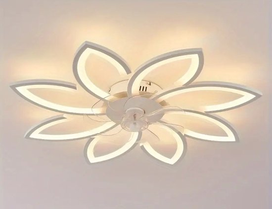 LuxiLamps - Plafonnier 8 étoiles avec ventilateur - Wit - Avec télécommande - Lampe Smart - Intensité variable avec application - 6 réglages de ventilateur - Lampe de salon - Lampe moderne - Plafoniere