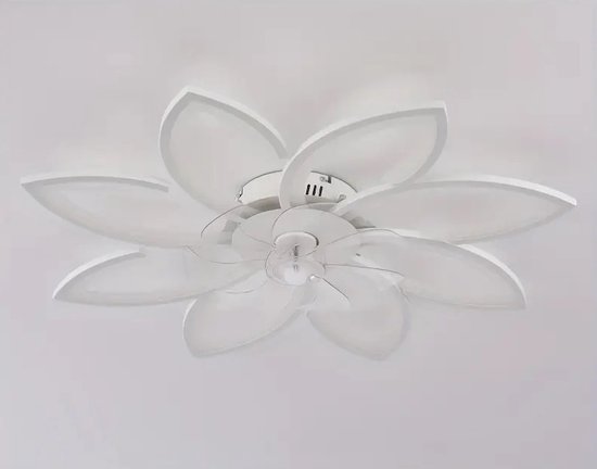 LuxiLamps - Plafonnier 8 étoiles avec ventilateur - Wit - Avec télécommande - Lampe Smart - Intensité variable avec application - 6 réglages de ventilateur - Lampe de salon - Lampe moderne - Plafoniere