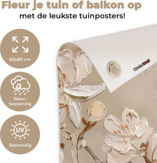 Affiche de jardin 60x80 cm - Décoration de jardin Fleurs - Moderne - Beige - Wit - Fleur - Affiche pour le jardin - Décoration extérieure - Peinture de jardin de clôture - Décoration murale en tissu de jardin - Décoration murale en tissu de balcon