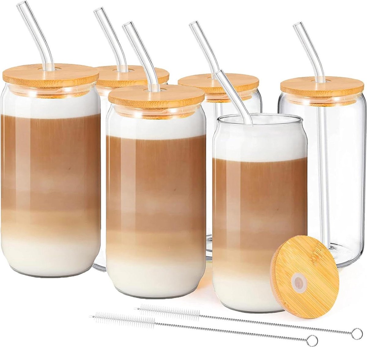 Iced Coffee Glass Blikvorm Bear Can Cocktailglazen Drinkglazen met Deksel en Rietje 500ml Glazen Bekers voor Smoothie Koffie Cocktail Whiskey