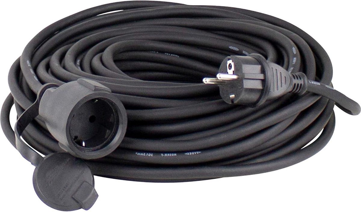 Verlängerungsleitung 10m H05RR-F 3G15 Kabel - Schutzkontaktstecker - Verlängerungskabel 230V 16A IP44 Schwarz 60310