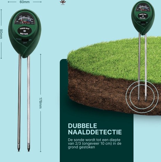 Vestifex® Vochtmeter Voor Planten - 3 in 1 Vochtigheidsmeter - Watermeter Voor Kamerplanten - PH Meter - Plantenvoeding - Tuinartikelen - Voor Binnen & Buiten Planten