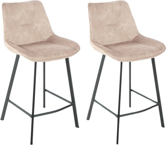 Colenis® - Zera Barkruk - Barstoel - Set Van 2 - Beige - Adoré Velvet - Industrieel
