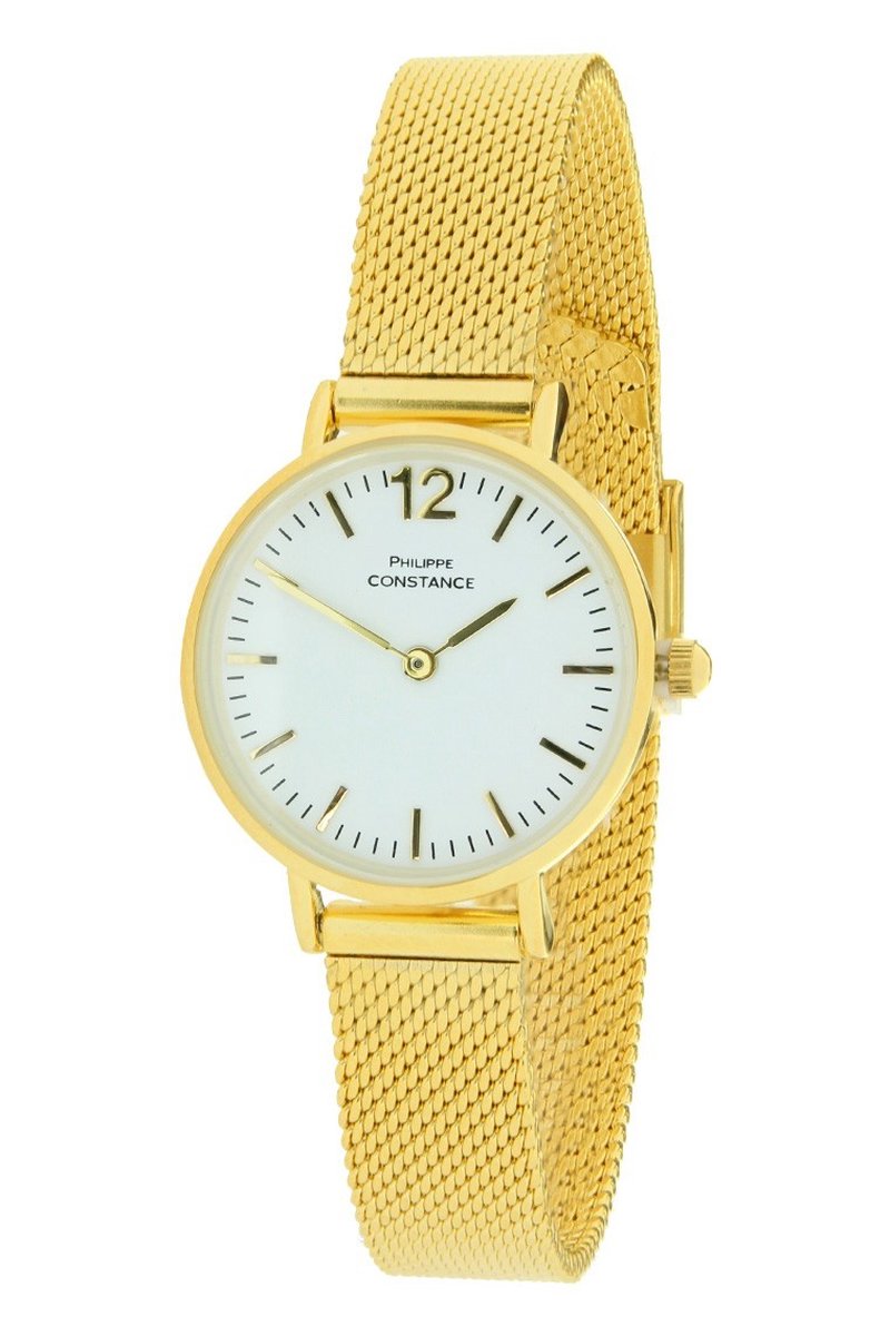 Horloge Chique Goud Wit - Philippe Constance - Inclusief Batterij - Volledig RVS - Dames - Nikkelvrij