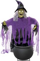 Levensgrote Hangende Pratende Heks - Geanimeerde Halloween Heks Met Geluidsactiveringvoor Buiten En Binnen Decor Oude Spookachtige En Enge Vliegende Animatronic