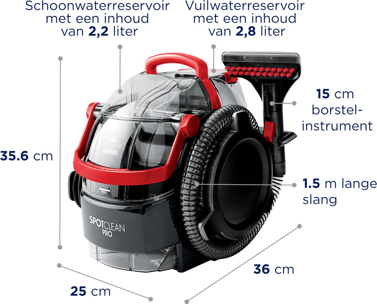 BISSELL SpotClean Pro Draagbare Vlekkenreiniger - Professionele Reiniging met 750W Motor - Tapijtreiniger voor Bank, Auto & Matras - Carpet Cleaner Apparaat - XL Tankcapaciteit - Reinigingsmachine - Zetelreiniger - 1558N thumbnail 6