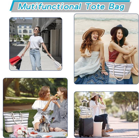 DEWUR Strandtas XXL familie grote badtas strandtas met ritssluiting strandtas opvouwbare schoudertas badtas familie shopper handtas voor strand vakantie reizen, roze