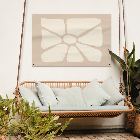 Tuinposter 120x80 cm - Tuindecoratie Bloemen - Pastel - Beige - Kunst - Poster voor in de tuin - Buiten decoratie - Schutting tuinschilderij - Tuindoek muurdecoratie - Wanddecoratie balkondoek