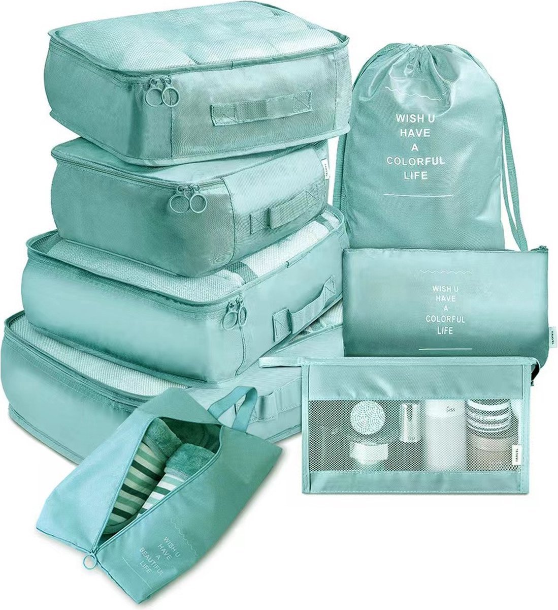 Nifkos reis Organizer Set 8-Delig - Kleding Organizer Voor Reis Koffer, Backpack en Tas - Travel Bag Opbergzakken - Geschikt voor Kleding, Schoenen en Elektronica- Packing Cubes
