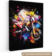 Canvas schilderij 60x80 cm - Wanddecoratie Graffiti - Sport - Motor - Motorcross - Muurdecoratie woonkamer - Slaapkamer decoratie - Kamer accessoires - Schilderijen