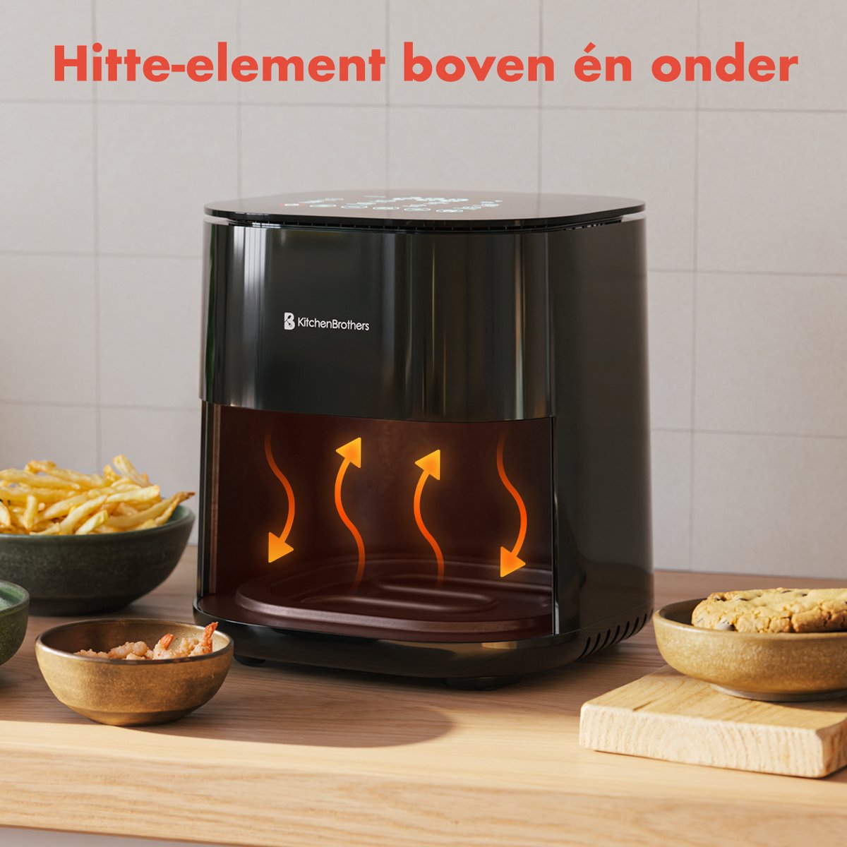 KitchenBrothers Airfryer XL - 5L - 2000W - PFAS-Vrij - Heteluchtfriteuse - Dual Heating - 80ºC tot 200ºC - 8 Kookprogramma's - Zwart — afbeelding 6