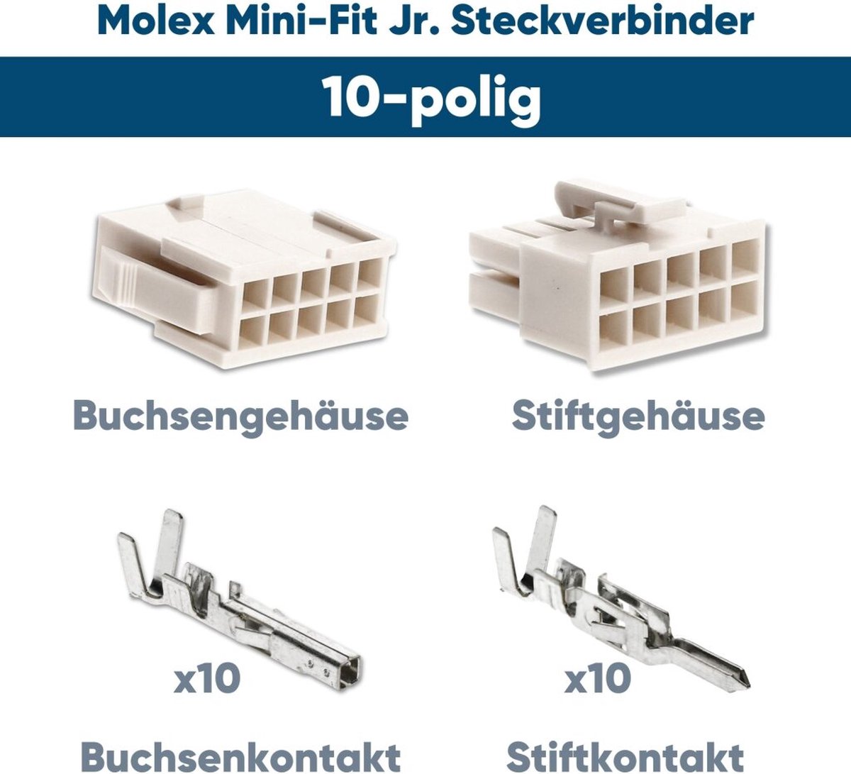 Molex Mini-Fit Jr. connectorset 10-polig voor PC-componenten Kali-2410 I industriële kwaliteit van de Duitse dealer