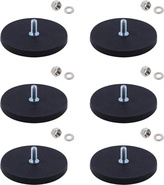 4 Stuks Rubberen Magneet met M6 Buitendraad, 43 mm Neodymium-Magneet, Extra Sterk 10 kg Hechtkracht, Antislip voor Lichtstrips, Voertuigen, Schroeven, Haken