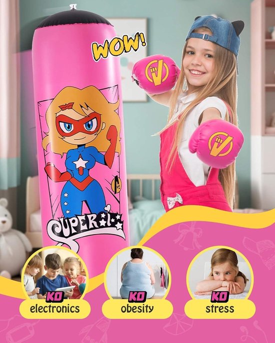 Esnowlee Boxzak voor kinderen, hoog 168 cm, cadeaus voor jongens en meisjes van 5–12 jaar om karate, taekwondo, MMA te oefenen en opgekropte energie bij kinderen te verlichten (Blauw