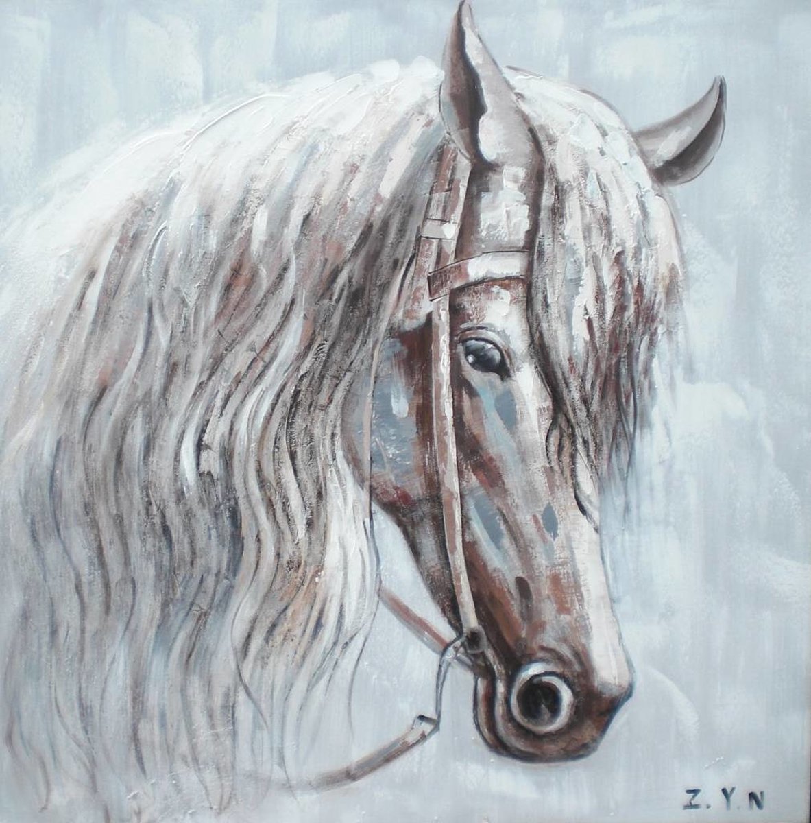 karo-art Schilderij - Handgeschilderd - Paard 80x80cm Multikleur