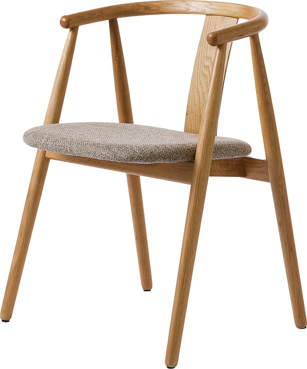 Olivine Kenza Eetkamerstoel Naturel - Hout - Eiken - met Warm Grijs Zitting - Eettafelstoel - Armleuning