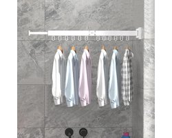 Intrekbaar wandmontage droogrek voor kleding met haken - wit - voor balkon en terras