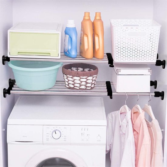 Hershii Uitbreidbare kast spanning plank staaf verstelbare metalen opbergrek kast organizer doe-het-zelf scheidingswand scheidingplanken voor kledingkast kast keuken badkamer, zwart, 60 - 100 cm