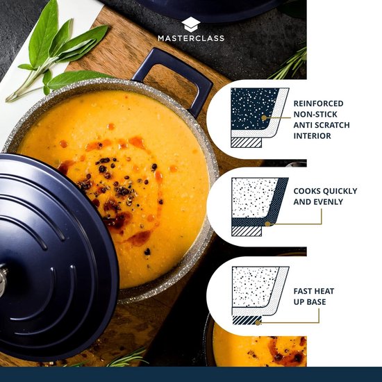 MasterClass middelgrote braadpan met deksel 4 liter/24 cm, lichtgewicht gegoten aluminium, geschikt voor inductiekookplaten en ovens, grijs ombre