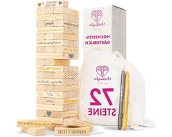 Houten toren gastenboek bruiloft met stenen opbergzak - 72 stuks - bruiloftsspel metallic markers